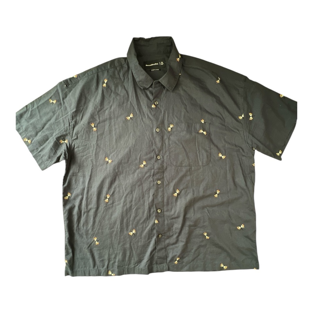 Abercrombie & Fitch navy blue button up Shirt dragonfly embroidered Sz XL